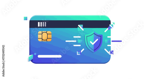 Secure Credit Card with EMV Chip and Shield Icon for Digital Payment Protection.