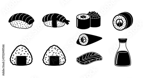 Collection of Delicious Sushi and Japanese Food Illustrations