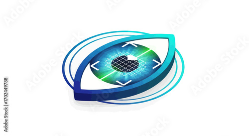 Stylized Futuristic Digital Eye Scan Graphic with Targeting Arrows.