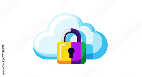 Colorful Cloud with Padlock Symbolizing Data Security.