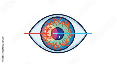 Detailed Vector Illustration of a Human Eye with Colorful Iris.