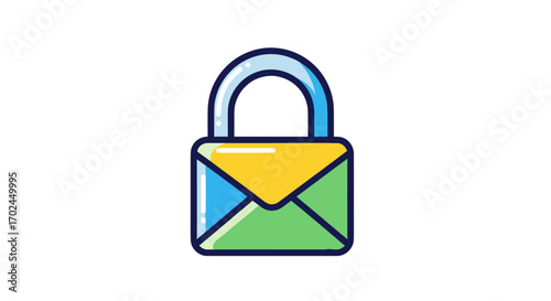 Colorful Illustrated Email Envelope Secured with Padlock.