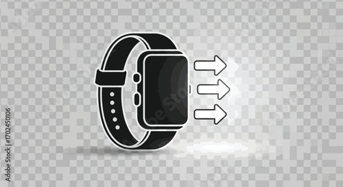Vector illustration of smartwatch icon with incoming arrows, representing data or notifications, on a checkered background