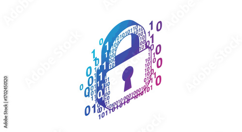 Digital Padlock Composed of Binary Code.