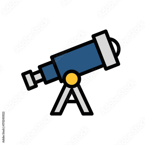 Blue telescope observes stars outer space white backdrop