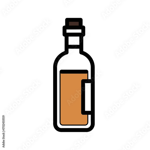 Filled bottle shows amber liquid center isolated