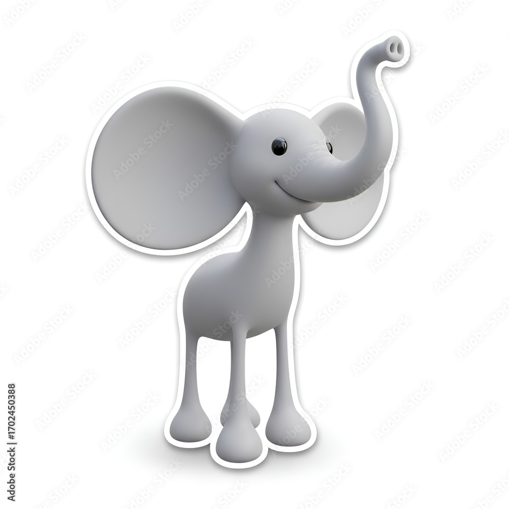 Fototapeta premium 3D cartoon elephant isolated sticker on white background