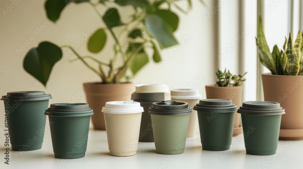 Fototapeta premium Eco-Friendly Coffee Cups and Plants