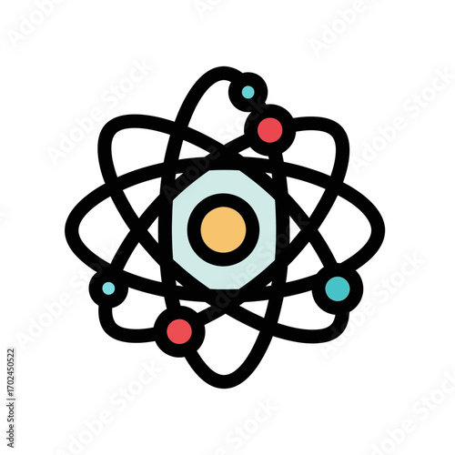 Colored atom orbits electrons in science diagram