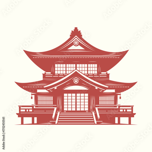 Traditional Japanese house vector artwork showcasing Asian architecture. Elegant Japanese home illustration with cultural and historic design.