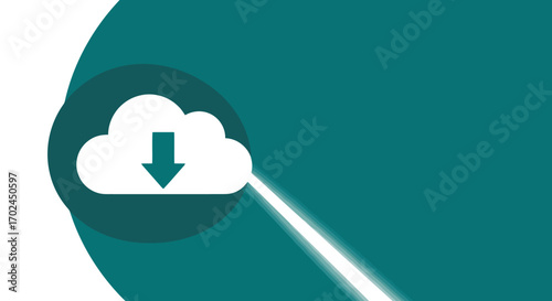 Vector illustration of cloud download icon with a downward arrow, representing data transfer to the cloud