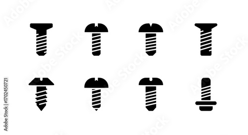 Black and White Screw Icon Set for Construction and Industry