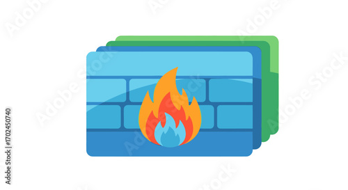 Firewall Icon with Flames Security System Network Protection.