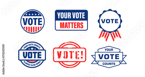 Election badge set with vote and your vote matters designs