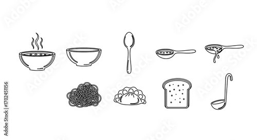 Culinary tools and prepared foods icons collection