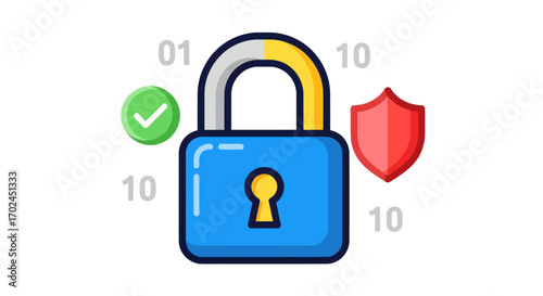 Secure Padlock Icon with Shield and Checkmark.