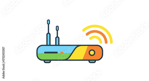 Colorful Wireless Router Icon with Antennae.