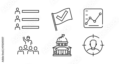 Minimalist icons of political themes including elections and civic engagement