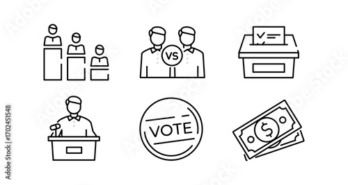 Simple line icons representing election process and democracy concepts