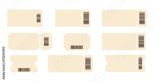 Blank tickets with barcodes for events and travel