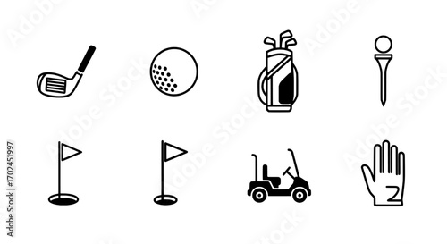Golf Icons Club, Ball, Bag, and Cart Elements
