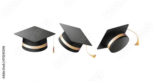 Isometric graduation caps with tassels in various angles and designs