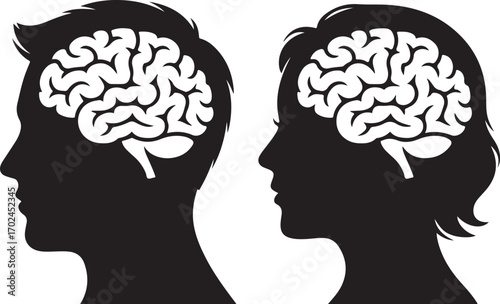 Human Brain Profile Concept Male And Female Mind Thinking Idea