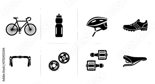 Essential Cycling Gear and Equipment Icons for Outdoor Adventures