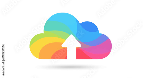 Colorful cloud icon with upward arrow symbolizing data upload.