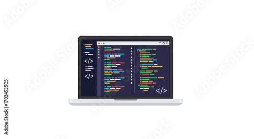 Modern Laptop Displaying Lines of Code in Programming Software.