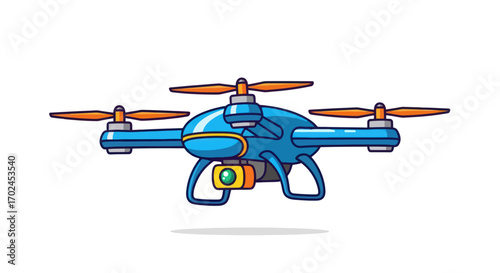 Cartoon Illustration of a Blue Drone with Camera.