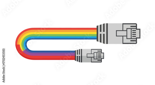 Colorful Ethernet Cable with Rainbow Spectrum and Connectors.