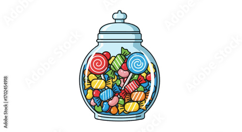 Colorful Candies in a Glass Jar Illustration.