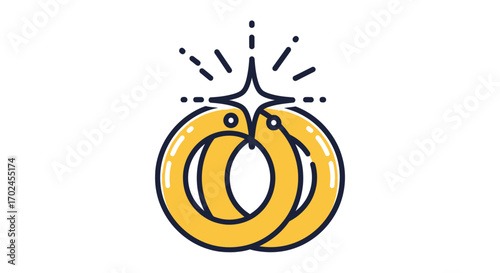 Interlocked Gold Wedding Rings with Sparkling Star Symbolizing Love and Commitment.