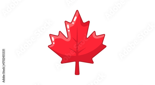 Vibrant Red Maple Leaf Illustration on White Background.