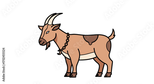 Cartoon Goat with Ornate Chain Necklace.