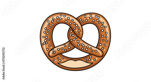 Delicious Hand-Drawn Pretzel with Salt Crystals Isolated.