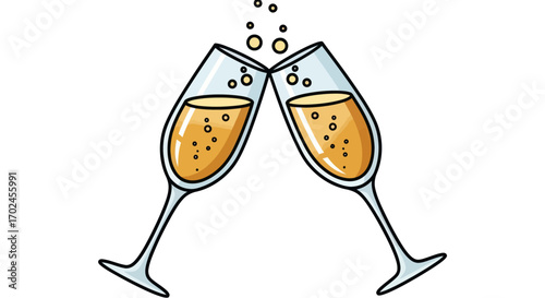 Two Champagne Flutes Toasting Festive Celebration.