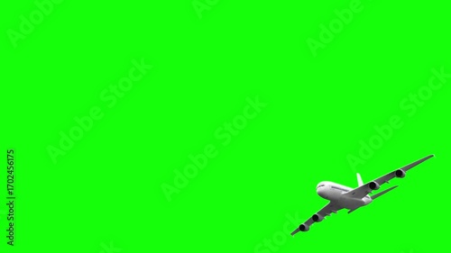 3d rendered animation of passenger plane in flight on green screen
