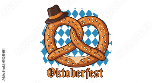 Cartoon Pretzel with Brown Hat Oktoberfest Celebration Design.