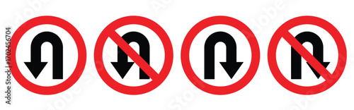 U-Turn Right and Left Traffic Road Icon, vector illustration