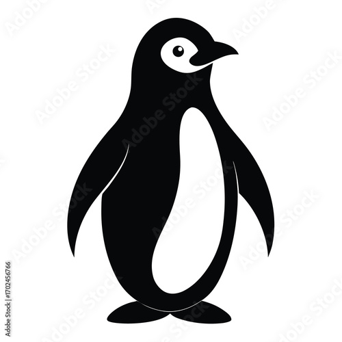 Illustration of a penguin isolated on white background in black and white