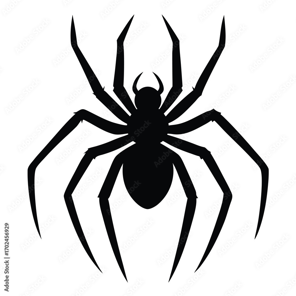 Obraz premium Silhouette of a spider isolated on white background with eight legs