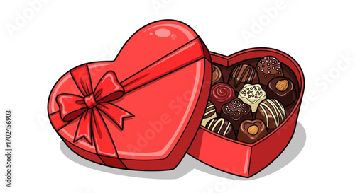 Heart-Shaped Chocolate Gift Box Filled with Candies.