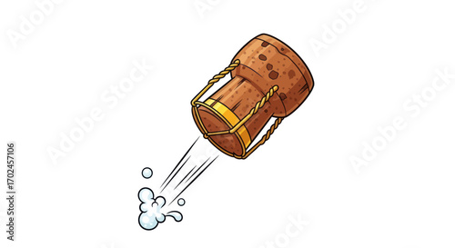 Cartoon Illustration of a Champagne Cork Popping Out.