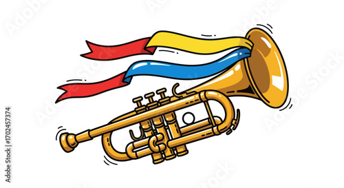 Golden Trumpet with Flowing Ribbons Illustration.