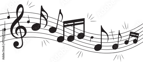 Musical Notes Staff. Treble Clef Icon and Music Symbols Decoration Elements