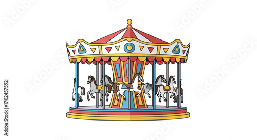 Colorful Carousel with Horses Festive Fairground Ride.