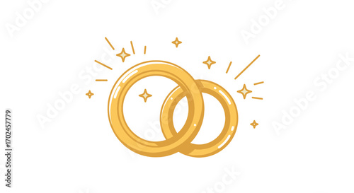 Shiny Golden Interlocking Wedding Rings with Sparkles.