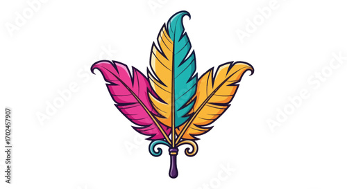 Colorful Stylized Decorative Feathers Vector Illustration.